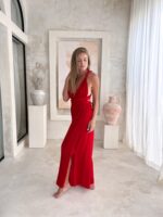 elegancka sukienka wiązana maxi czerwona