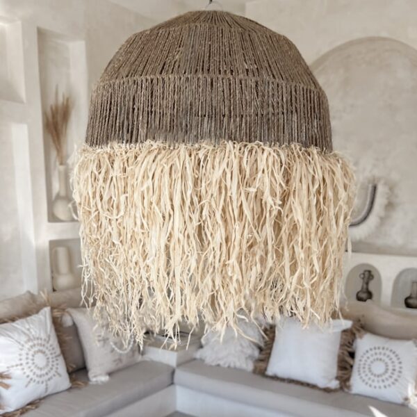 duża lampa boho z frędzlami 80cm