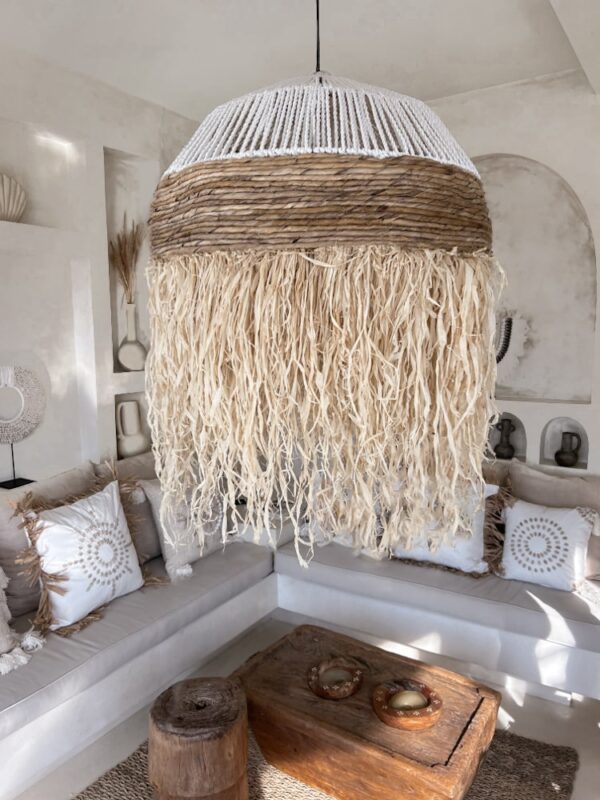 Duża lampa boho 80cm biało brązowa