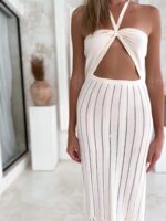 długa sukienka wiązana kremowa