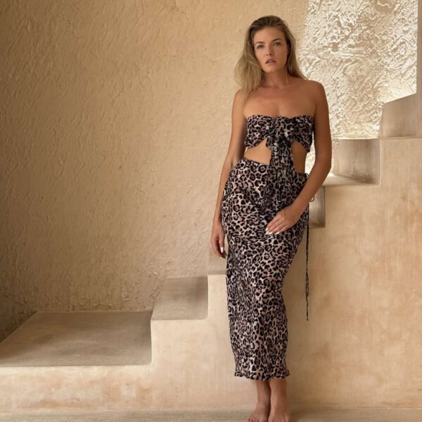 komplet damski ze spódnicą w panterkę